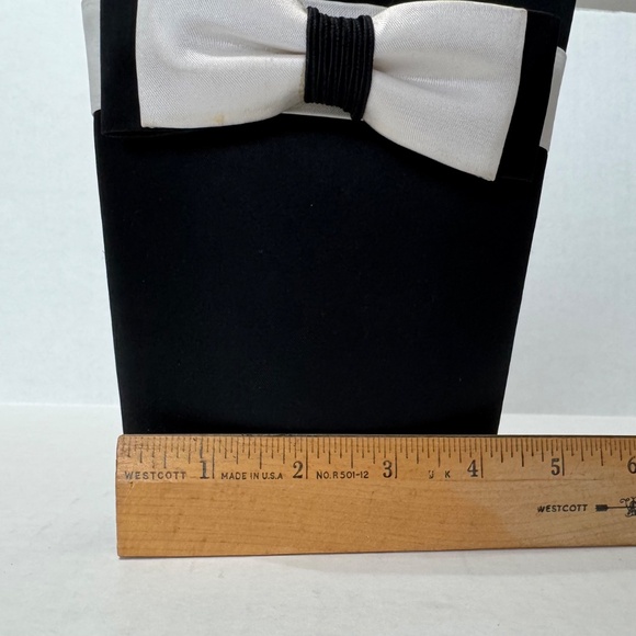 🌹La Regale Black Satin Bucket Purse w/ White Bow Cocktail Wedding Bridal Classy - Picture 10 of 12